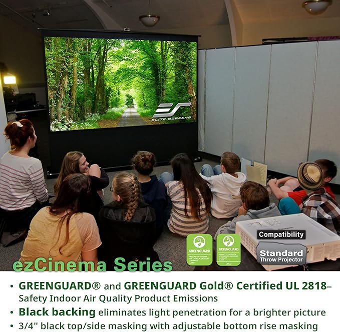 Elite Screens ezCinema Series, Floor Pull Up Manual Projector Screen, 135-inch 16:9, Portable Telescoping Support Bar Black Backing Home Theater Office Classroom Projection Screen, F135NWH, Black