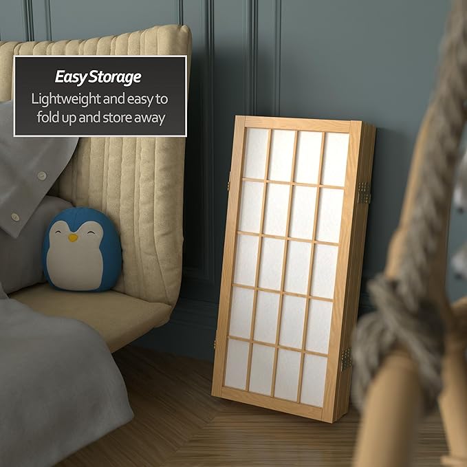 2 ft. Short Desktop Window Pane Shoji Screen - Natural - 5 Panels