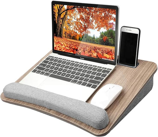HUANUO Laptop Lap Desk - Portable Lap Desk with Pillow Cushion, Fits up to 15.6 inch Laptop, with Anti-Slip Strip & Storage Function for Home Office Students Use as Computer Laptop Stand, Book Tablet