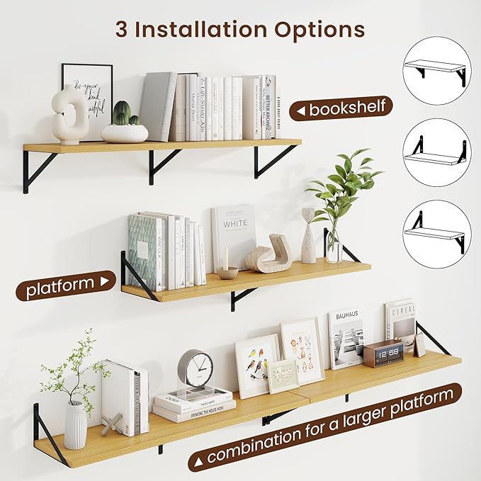 Axeman Deep Floating Shelves | 40 Inch Oak Wall Shelves Set of 2 | 10 Inch Deep Rustic Wood Shelves for Wall | 40'' W x 10''D Oak Shelves for Living Room Bathroom Kitchen