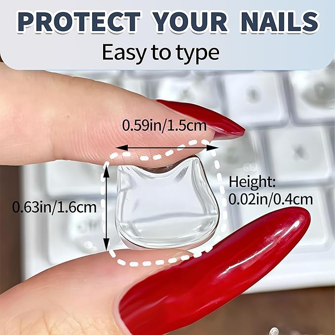 Transparent Glass Long Nail Keyboard Caps – 80 Raised Cat Head Keyboard Stickers, Nail-Safe Typing Bubbles, Clear PC/Laptop/Desktop/Calculator Key Covers
