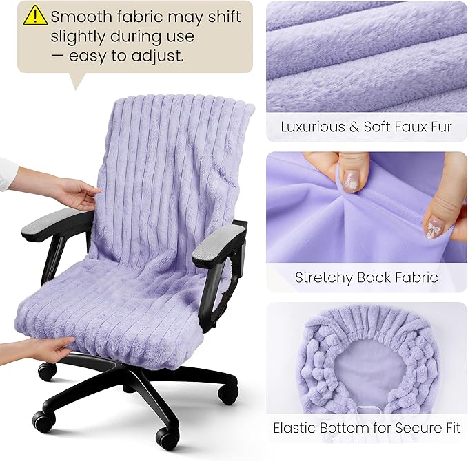 AELS Faux Fur Striped Office Chair Cover, Desk Chair Cover Computer Office Chair Covers - Fits Desk Chair/Armchair, Soft Breathable Fabric - Washable & Removable for Home & Office, Lilac