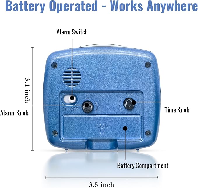 Lamisola Battery Analog Travel Alarm Clock, Small Clock for Bedroom, Desk Table Shelf Clocks for Room Office Bathroom Vanity, Aesthetic Retro Clocks for Kids, Dark Blue