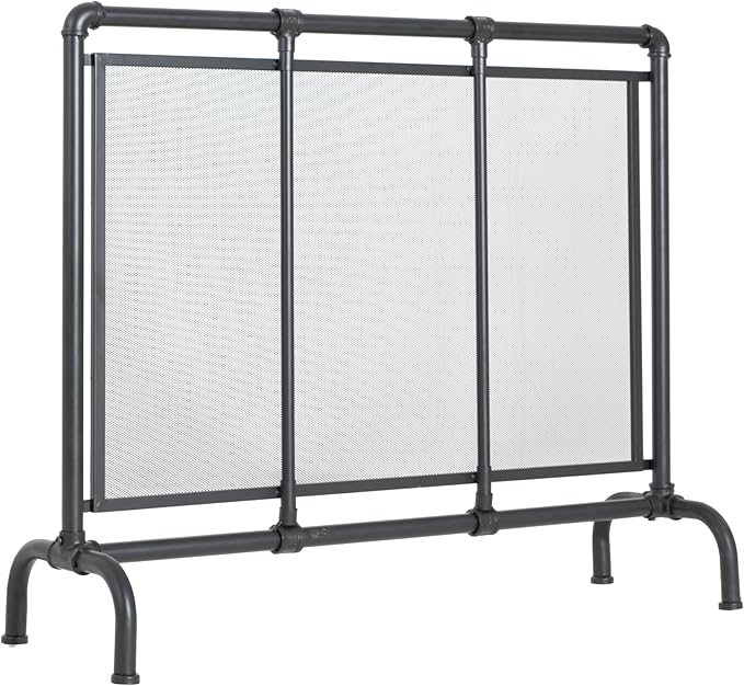 Christopher Knight Home Suho 1-Panel Iron Fireplace Screen, Durable Rectangular Fire Spark Guard with Wrought Metal Decorative Mesh, Heavy Duty with Water Pipe Design, 36" x 29", Black