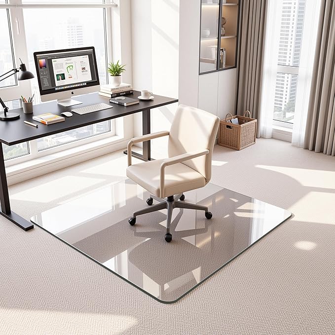 Antok Tempered Glass Chair Mat, 45"x45" Office Chair Mat for Carpet & Hardwood Floors, Heavy Duty 1/5" Desk Chair Mat for Smooth Rolling at Home or Office