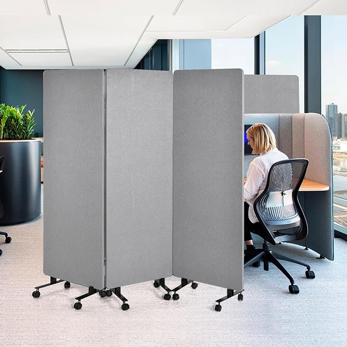 72" X 66" Acoustic Room Divider, 3 Panel Folding Privacy Partition with Wheels, FreestandingTackable Offices Screen, Portable Sound Proof Partition Wall for School, Clinic, Or Home Working Space