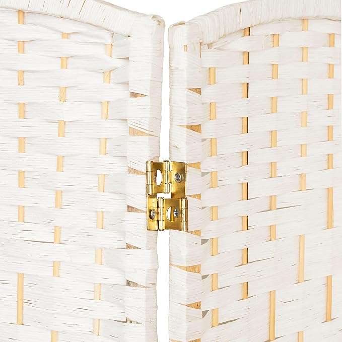 Red Lantern 3 ft. Short Diamond Weave Fiber Folding Screen - White - 4 Panel