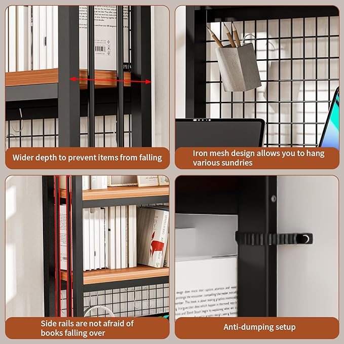 Desktop Hutch Bookshelf Metal Desk Shelf, 2-Tier Storage Display Shelf for Computer Desk, Multifunctional Freestanding Storage Rack Display Shelf for Office, Home Decor, Kitchen (45.2*35*9.44 IN)