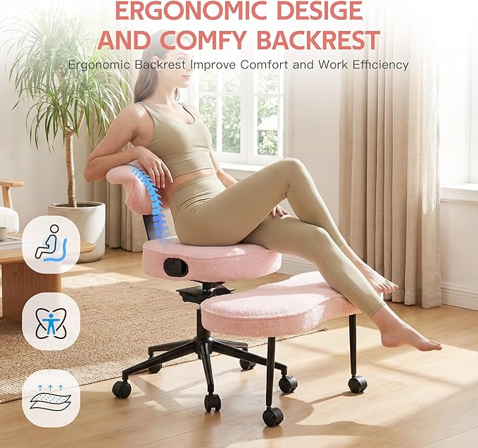 Ergonomic Kneeling Chair with Wheels, Cross Legged Office Chair with High Lumbar Support, 360° Swivel Meditation Chair for ADHD & Yoga, Wide Criss Cross Chair for Home