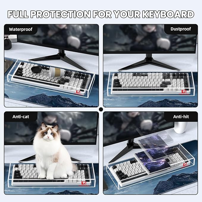 ZIYOU LANG KC04 Acrylic Clear Transparent Keyboard Cover(17.4 * 6.5 * 1.89 inch) with Dustproof Waterproof Anti-hit Anti-cat Protective Case for Standard 98Key Mechanical Gaming Keyboard