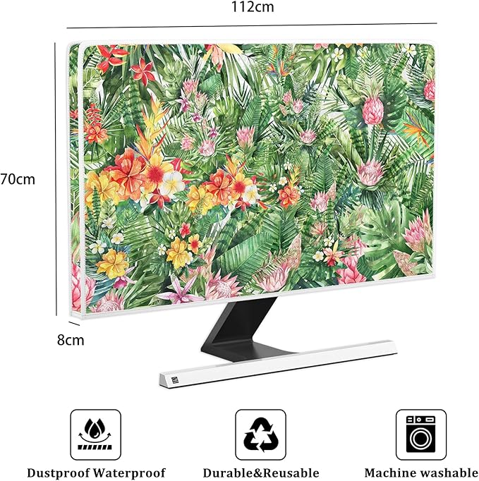 Weatherproof Screen Television Cover 45, 46, 47, 48 Inch TV Dust Covers for Flat Screen TV Desktop TVs Hanging TV Protector LCD LED Dust Cover，Tropical Floral