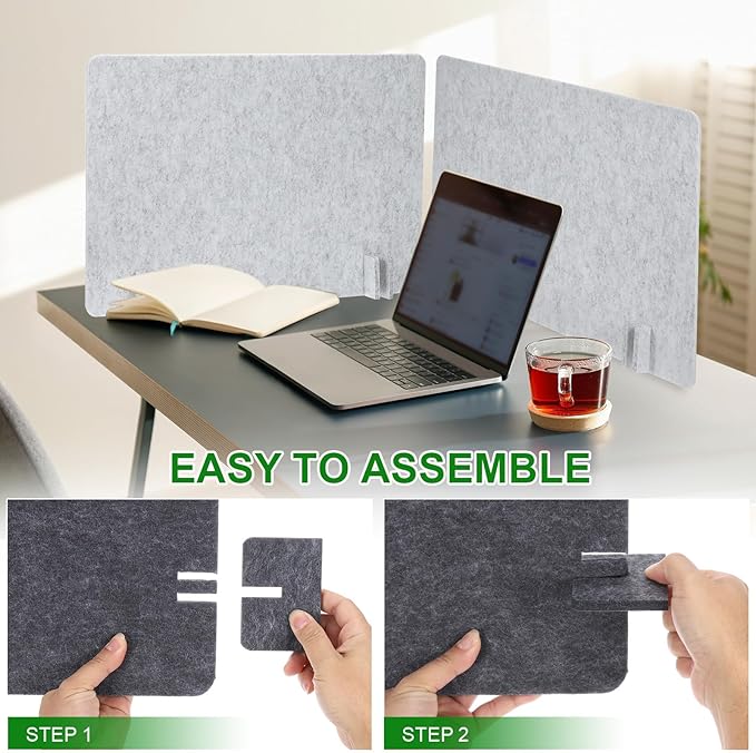PATIKIL Desk Divider, 2 Set 24 x 24 Inch Acoustic Freestanding Desk Divider Desk Privacy Panel with 8 Pcs Support Feet for Library Office Workstation, Dark Grey