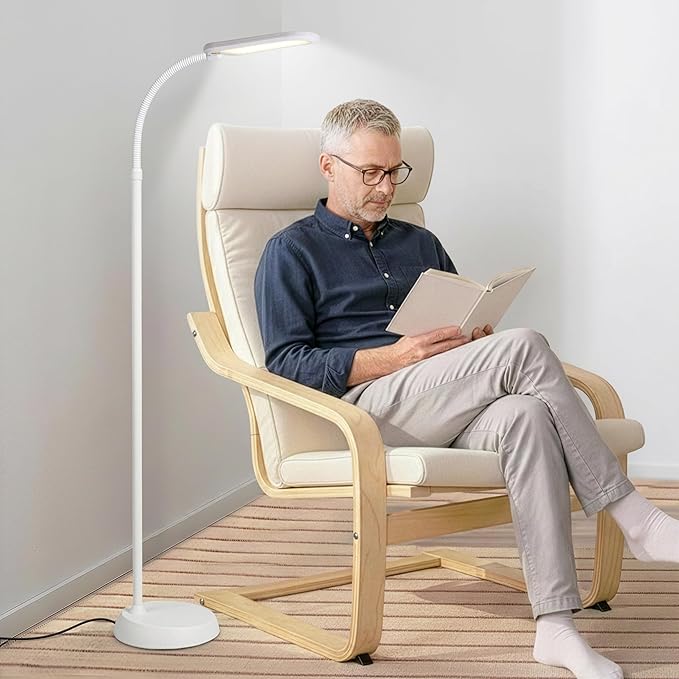 Brightech Litespan LED 2nd Edition Reading Floor Lamp with Cool, Soft & Warm White LED's - Built-in Dimmer - Adjustable Design Pivots in Any Direction - Energy Saving 12 Watts - Alpine White