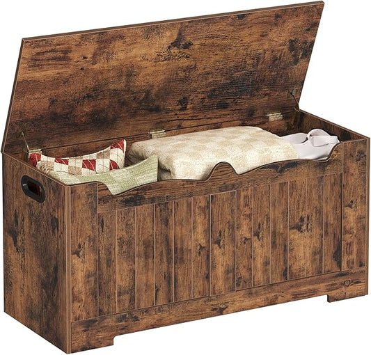 Hzuaneri 39.4" Storage Chest, Storage Bench Trunk with 2 Hinge, Wooden Box, Lift-Top Chest Organizer, Shoe Bench for Entryway, Bedroom, Living Room, Rustic Brown SB01001X