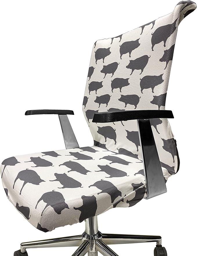 Ambesonne Pig Office Chair Cover, Continuous Pig Animal Silhouette Pattern Domestic Mammal Husbandry Concept, Stretchable Decorative Universal Size High Back Printed Slipcover, Grey and White