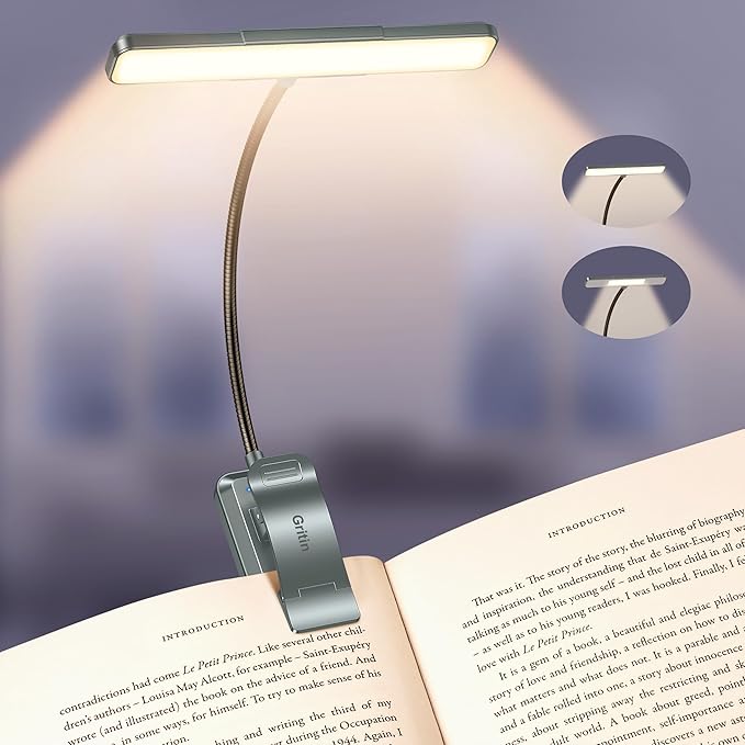 Gritin 2026 Gen 2 Book Light for Reading- 32 Eye Caring Full Spectrum LED, 5 Colors & 5 Brightness, Adjustable Wide/Narrow Beam, Upgrade 1500mAh Long-Lasting Clip on Light for Book Lovers-Sea Blue