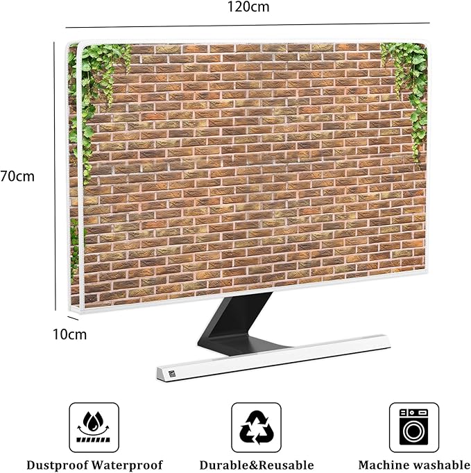 Waterproof Television Covers 50, 51, 52 Inch Anti-Static LCD-Silky HD Panel Dust Protective Sleeve Compatible with LCD LED TVs Full Body Cover for TV Screen，Brown Brick Wall Green Plants