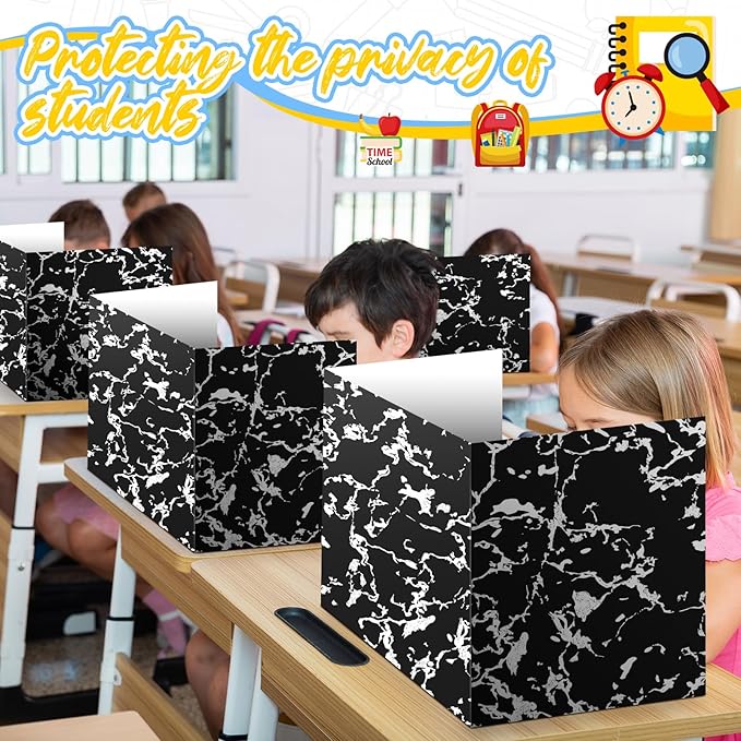24 Pcs Composition Book Desk Dividers Privacy Folders Testing Dividers for Students Marble Texture Trifold Table Desk Privacy Panel Test Folders for School Teacher Student Study Test Home