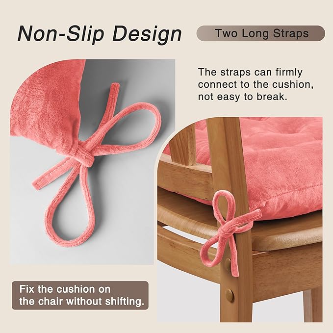 OVOV 6 Pack Chair Cushions for Dining Chairs Soft Seat Cushions for Kitchen Desk Chairs Square Chair Pads with Ties (15.5"x15.5" Pink)
