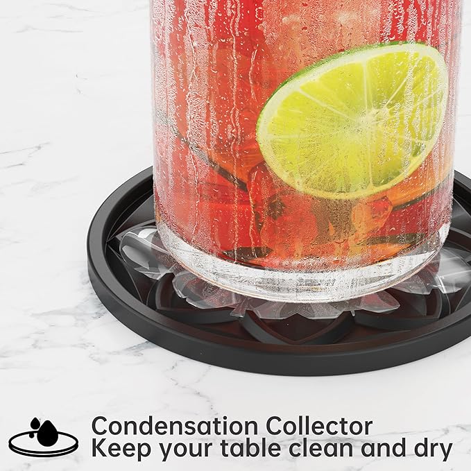HFHOME Silicone Coasters Set with Holder - 6 Pack Drink Coasters for Coffee Table, Bar, Desk - Tabletop Protection Gift - Black