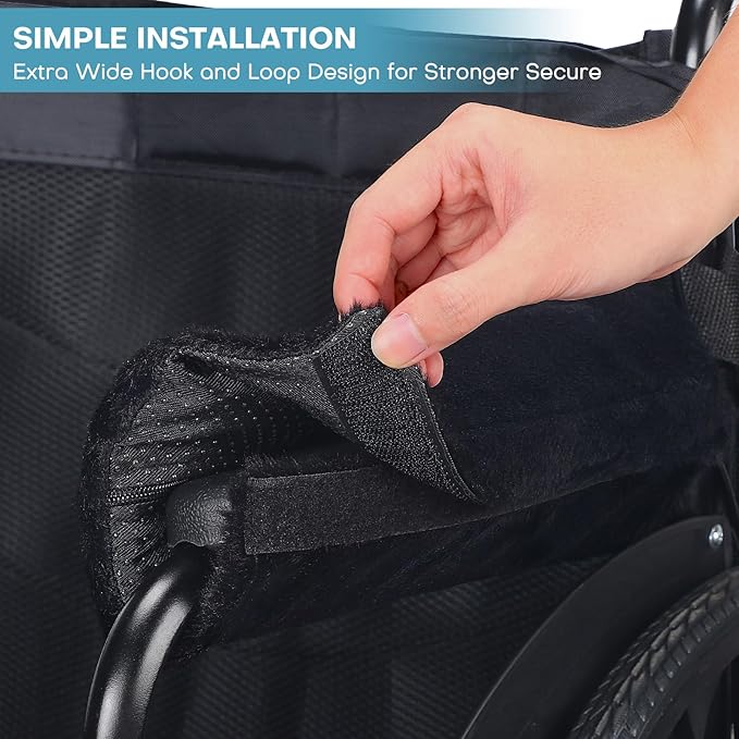 2PCS Wheelchair Armrest Pads with Hook and Loop Straps, Soft & Warm Short-Pile Plush Wheelchair Armrest Pads, Non Slip Arm Rest Covers for Handicapped/Adult, Comfort Foam Wheel Chair Arm Cushion-Black