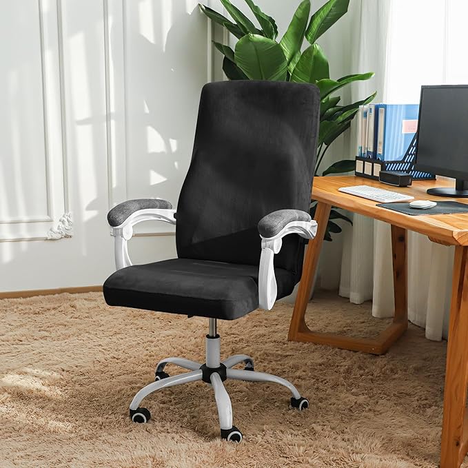 FORCHEER Large Office Chair Cover Black Velvet Stretch Computer Armchair Slipcover for Desk Chair 1 Piece Washable Removable