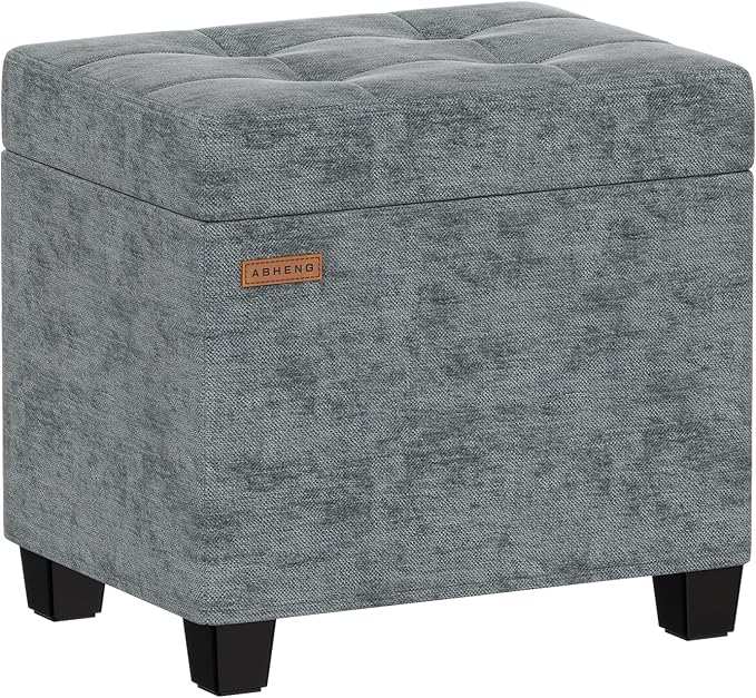 ABHENG Chenille Metal Framed Storage Ottoman,12.2" D x 16.1" W x 17.7" H Tufted Upholstered Ottoman with Storage,Foot Rest Stool with Legs,Holds 770 LB for Dorm Living Room Bedroom Gray UASND70G