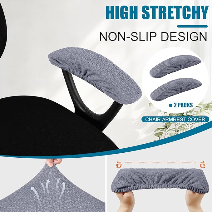 Smiry Stretch Jacquard Office Computer Chair Armrest Covers, 2PCs Removable Washable Anti-dust Desk Chair Arm Pad Covers, Grey