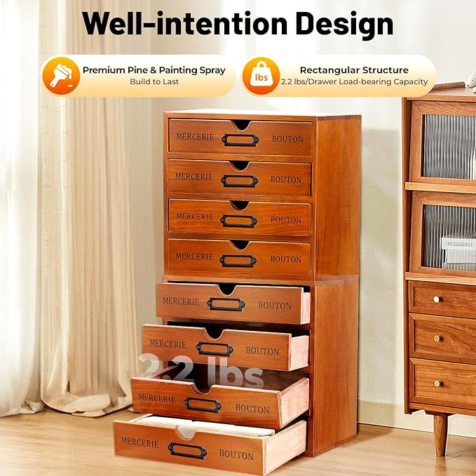 Wooden Storage Box, 16 Drawers Wood Multi Drawer Storage Organizer Vintage Desktop Drawer Organizer Rustic Desk Storage Organizer for living rooms bedrooms study rooms offices dormitories