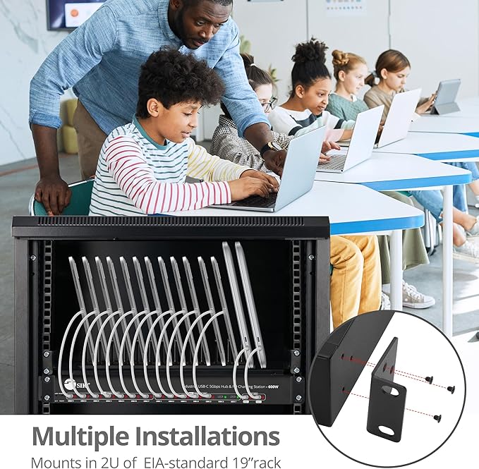 SIIG 16-Port Industrial 600W USB-C PD Charging Station Hub - 5Gbps Transfer Speeds, 30W 14-Port, 100W 2-Port, Metal, Surface Mountable Housing, Auto Fan Control, ESD Protection (ID-US0B11-S3)