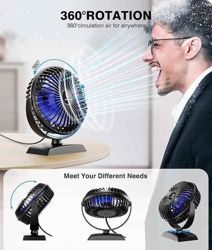 JZCreater USB Desk Fan, 2Pack USB Fan, 360 Rotation Desktop Fan with 3 Speed, Table Personal Cooling Fan, Quiet Mini Desk Fan, USB Powered, Small Fan for Home Office Bedroom Car Travel, Pink