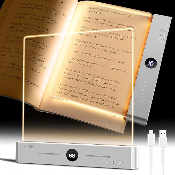 XL LED Reading Book Light Page, Eye-Caring Dimmable Lights for Books in Bed, 3 Color & Stepless Dimmable, USB Portable Flat Panel Lamp Page, Night Light for Kids & Adults (Matte White)