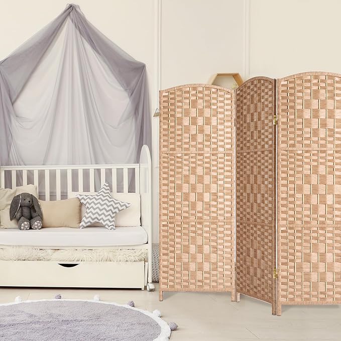 HALLYBEE Small Room Divider, Privacy Screen, Short Room Dividers and Folding Privacy Screens, Foldable Temperary Wall Partitions, 3 Panel Natural Space Separation Separator