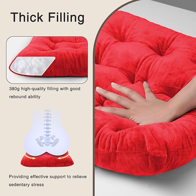 OVOV 1 Pack Chair Cushions for Dining Chairs Soft Seat Cushions for Kitchen Desk Chairs Square Chair Pads with Ties (15.5"x15.5" Red)