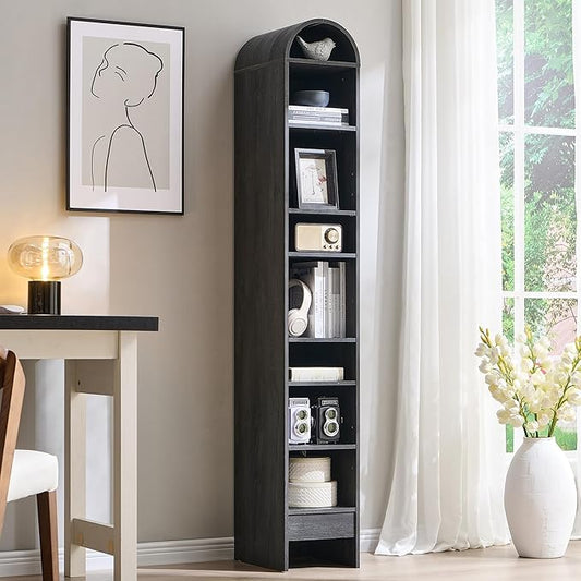 IFGET 67" Tall Arched Bookshelf, 8 Tiers Arch Bookcase with Storage, Modern Farmhouse Book Shelf with Adjustable Shelves, Wood Bookshelf w/Open Display Shelves for Living Room, Office (Dark Grey)