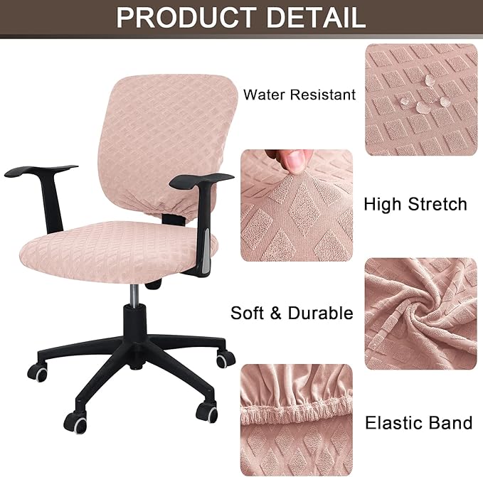 Office Chair Cover Universal Rotating Chair Slipcovers Stretch Removable Protector Computer Chair Seat Cover (Pink, Chair Seat Cover + Backrest Cover)
