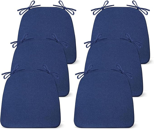 IASEAHK Chair Cushions for Dining Chairs Set of 6, Non Slip Kitchen Chair Pads, 17" x 16" x 2", Indoor Dining Chair Cushions with Ties, D-Shaped Seat Cushions for Kitchen Chairs, Navy Blue