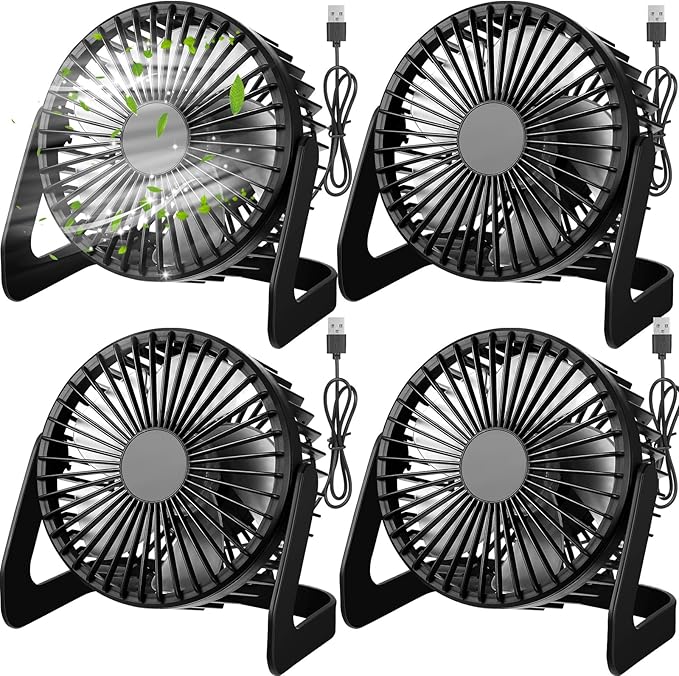 Geelin 4 Pcs Desk Fan 5 Inch Small Table Fan Desktop USB Office Speeds Portable Quiet Operation and 360 Degree Rotate, Convenient Carry Handle Personal Table for Home, Office (Black)
