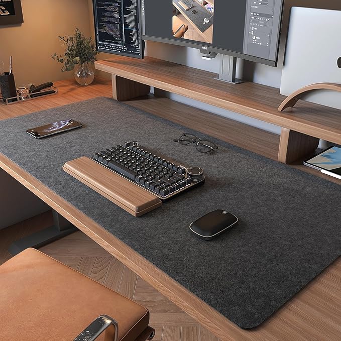 DAWNTREES Large Felt Desk Mat, 40''x16'' Non-Slip Full Keyboard and Mouse Pad, Office Computer Desk Mat for Desktop,100X40cm Felt Desktop Mat for Desk Pad Protector