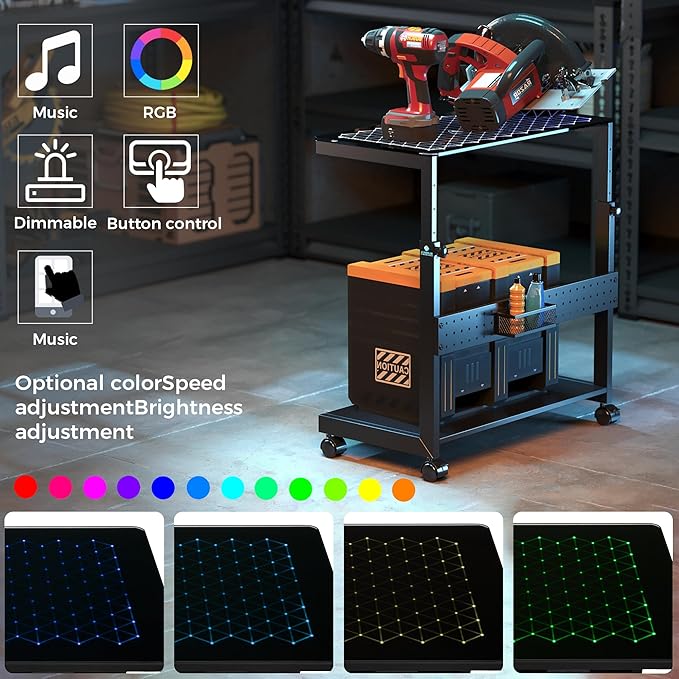 EUREKA ERGONOMIC Height Adjustable Computer Tower Stand, Illuminated Glass Panel PC Stand w/RGB Lights, 2-Tier CPU Holder Cart Under Desk, PC Floor Stand for Office Gaming, APP Control