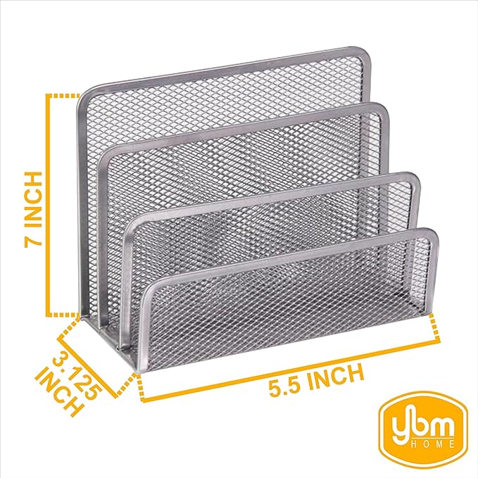 YBM HOME Desk Mail Organizer for Office, 3-Slot Mesh Letter Sorter/Holder Silver 2372-2 Pack of 2