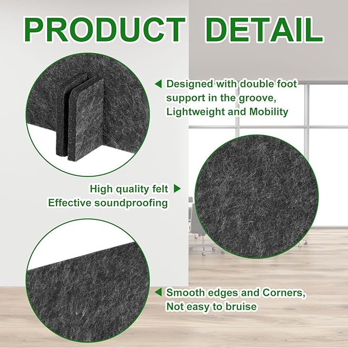 DoubleFill 2 Pack Acoustic Desk Divider Partition 23.6 x 47.2" Stand up Freestanding Privacy Panel Noise Visual Distractions Reducing Table Divider for Student Reception Area Office (Deep Gray)