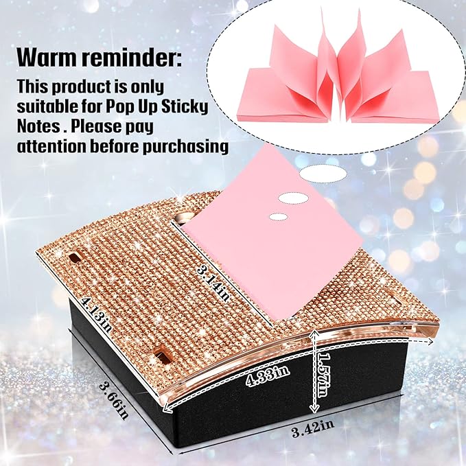 Eersida Rhinestone Self Stick Note Pad Holders 4 x 4 Inches Rose Gold Cute Note Holder Sticky Dispenser Bling Memo Stick Dispenser for Office Employee Coworkers Gifts Home Desk Supplies