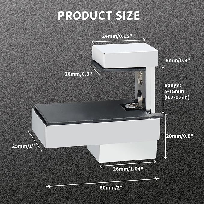 2 Pack Glass Shelf Bracket Adjustable, Wall Mounted Zinc Alloy Glass Clamp Holder for 5-15mm Glass Wood Shelves, Wall Mount Clamps Clip Support Hardware Replacement Parts Shower Brackets (Specularity)