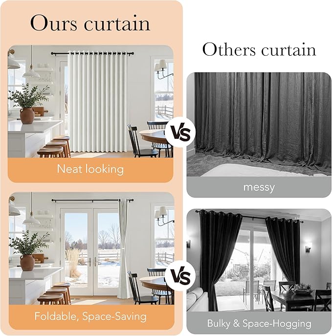 RYB HOME Accordion Style Closet Curtain-100% Blackout Folding Accordion Curtain for Sliding Glass Door/Bedroom, Privacy Assurd Living Room/Office Drape 1 Panel with Tieback, W100 x L84, Beige