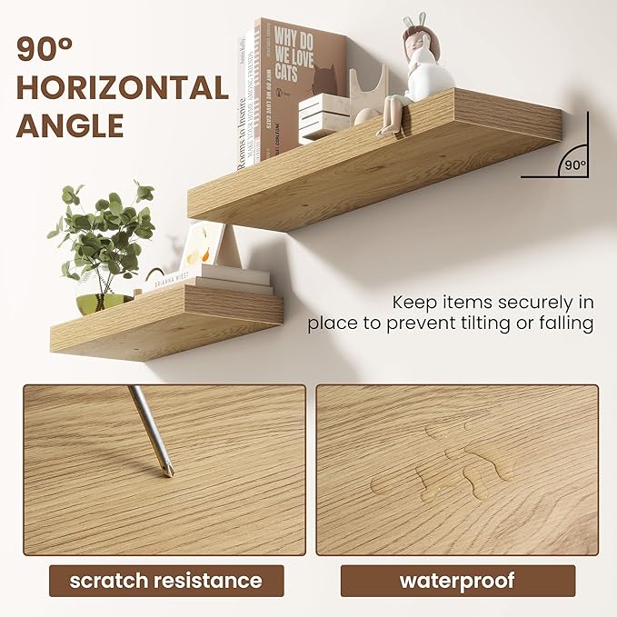 Acovy 72 Inch Floating Shelves for Wall 1 Pack, 72" Wall Shelves for Books, Storage, Decor, Wall Mounted Floating Shelf with Invisible Brackets for Kitchen, Living Room, Oak