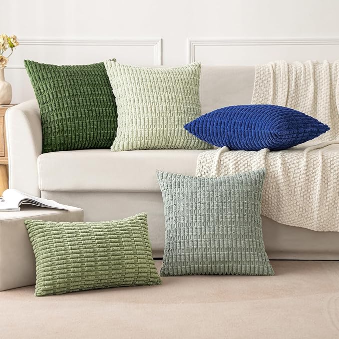 MIULEE Pack of 2 Spring Corduroy Decorative Euro Sham Throw Pillow Covers 24x24 Inch Soft Boho Striped Pillow Covers Modern Farmhouse Home Decor for Summer Sofa Living Room Couch Bed Moss Green