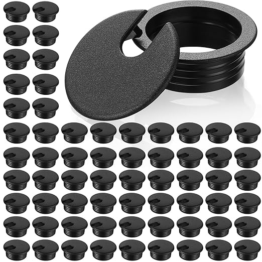 50 Pack 2 Inch Desk Grommet Desk Cable Wire Grommet Cord, PC Computer Desk Plastic Grommet Cord Tidy Cable Hole Cover Organizers for Office PC Computer Desk Cord Management (Black)
