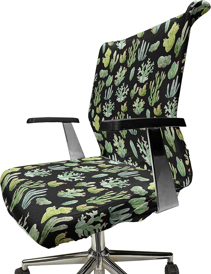 Ambesonne Cactus Spring Flower Office Chair Cover, Composition of Various Succulent Types Blossoming Botany, Stretchable Decorative Universal Size High Back Printed Slipcover, Charcoal Grey