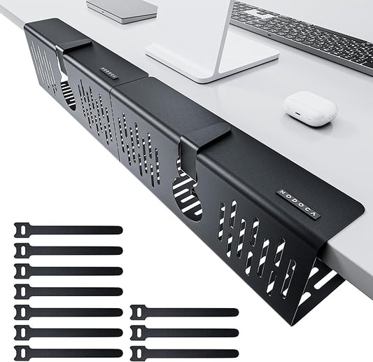 NODOCA No Drill Under Desk Cable Management Tray, 14'' Wire Management, Punch-Free Clamp on, Metal Cable Tray, Wire Organizer Under Desk, Under Desk Basket for Office and Home, Black(2 Packs)